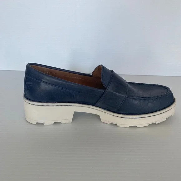 Born Contessa Navy Leather Buckle Platform Loafers Women Size 9 - Picture 4 of 11